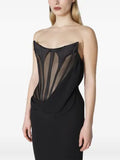 Mugler Black Draped Asymmetric Exposed Boning Corset Dress Gown