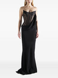 Mugler Black Draped Asymmetric Exposed Boning Corset Dress Gown