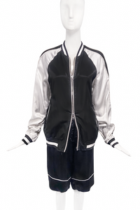 3.1 Philip Lim Black Satin White Piping Sleeve Boxer Shorts Bomber Jacket Ensemble