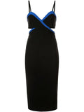 Mugler Black Body Con Cut Out Dress with Cobalt Blue Trim