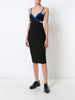 Mugler Black Body Con Cut Out Dress with Cobalt Blue Trim