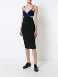 Mugler Black Body Con Cut Out Dress with Cobalt Blue Trim