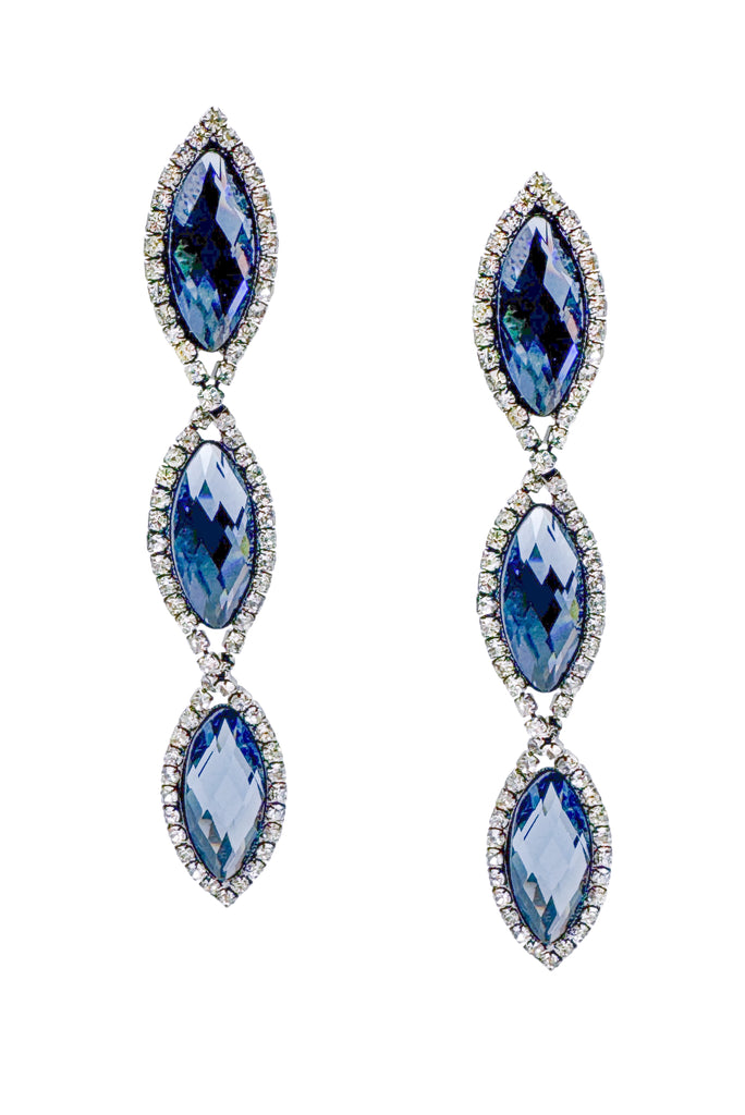 Vintage Amethyst Crystal & Pavé 3 Tier Marquise Drop Earrings