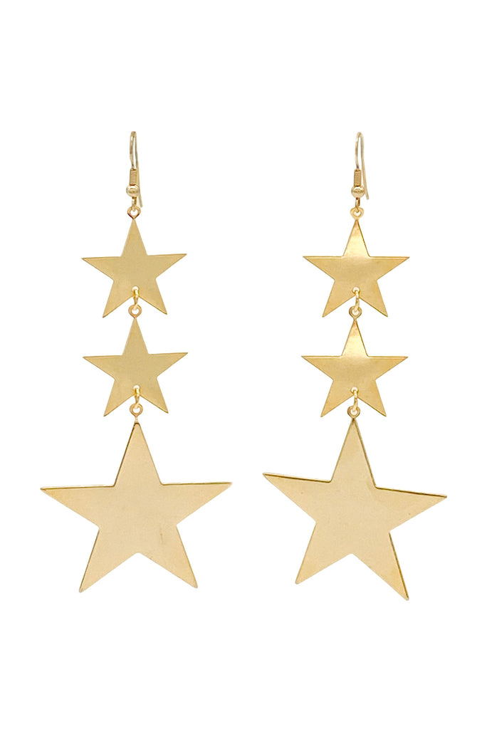Vintage Gold 3 Star Long Dangling Earrings