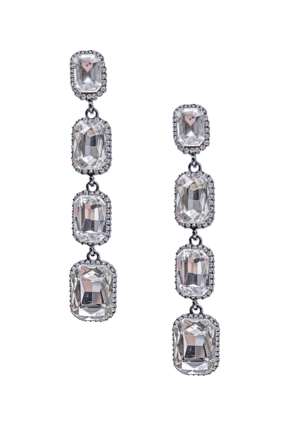 Vintage Silver Crystal Quadruple Dangling Earrings