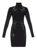 Mugler Black Turtleneck Bodycon Dress with Silver Grommet Details Pre-Fall2015