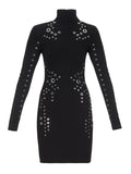 Mugler Black Turtleneck Bodycon Dress with Silver Grommet Details Pre-Fall2015