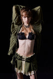 Aniye Records Black Gold Hardware Ruffle Draped Bra Top