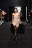 Aniye Records Pink Crystal Sequin Embellishments Micro Mini Slip Dress