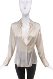 Vintage 90's Ivory Silk Fitted Blouse with Big Lapel Ann Fontaine