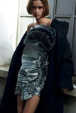 Alexandre Vauthier Silver Metallic Foil Pleated Ruffle Avante Garde Bustier Cocktail Dress