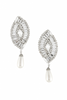 Alessandra Rich Silver Crystal Rhinestone Pearl Drop Earrings