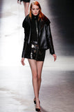 Anthony Vaccarello Black Leather Miniskirt with Silver Leopard Print Hardware FW2014