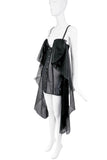 Adekuver Black Nylon Sheer Corset Cape Mini Dress