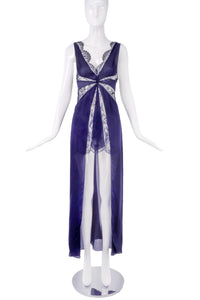 Agent Provocateur Navy Blue Satin and Lace "Justine" Negligee Slip Dress
