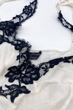 Agent Provocateur White Satin Negligee Slip Dress with Black Floral Lace