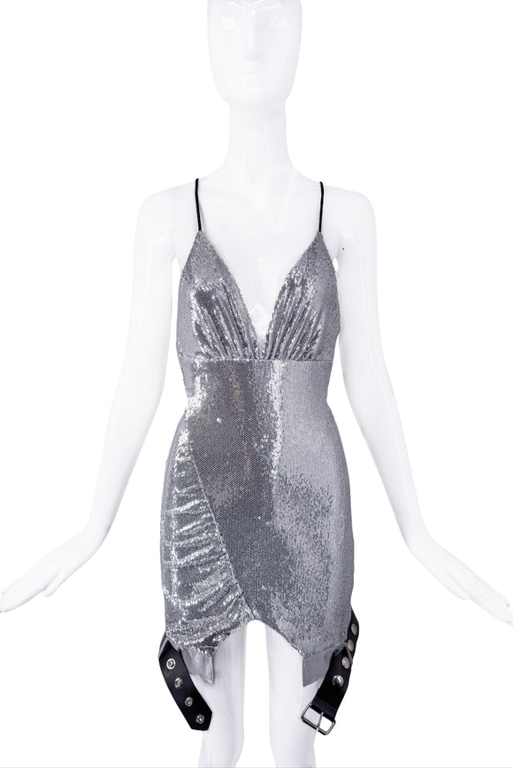 Aiyne Records Silver Sequin Belt Dress