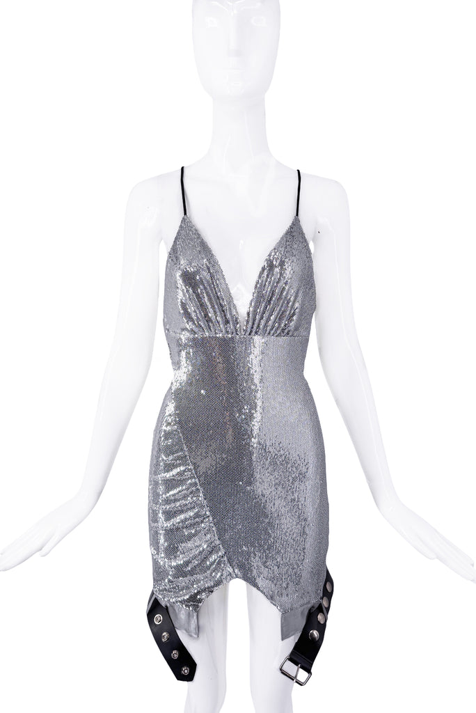 Aiyne Records Silver Sequin Belt Dress
