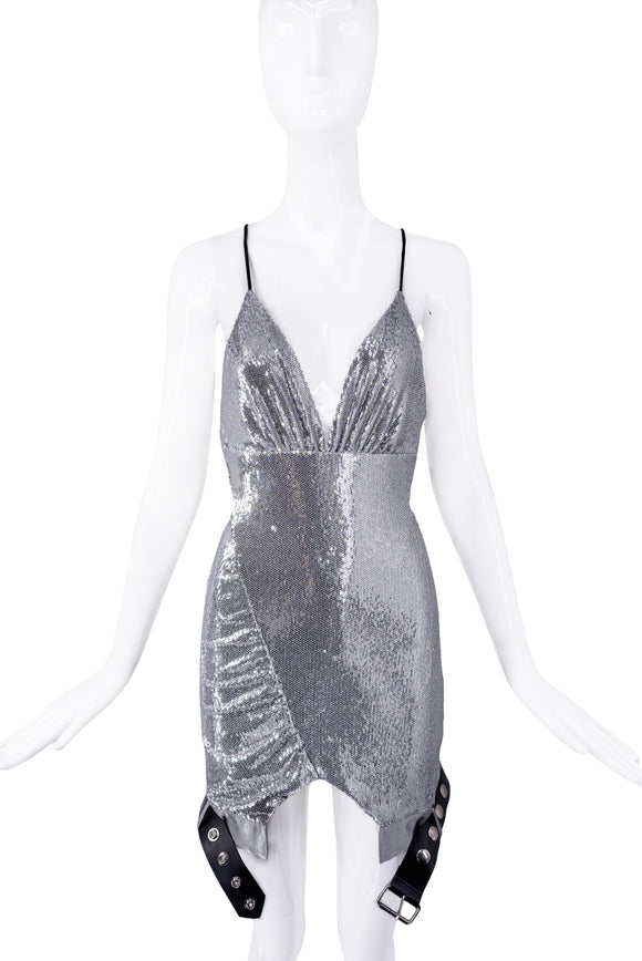 Aiyne Records Silver Sequin Belt Dress