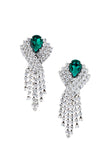 Alessandra Rich Silver Crystal and Emerald Green Fringe Chandelier Earrings