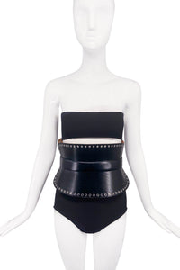Alexander McQueen Black Leather Silver Metal Grommet Eyelid Corset Belt Pre Fall 2017