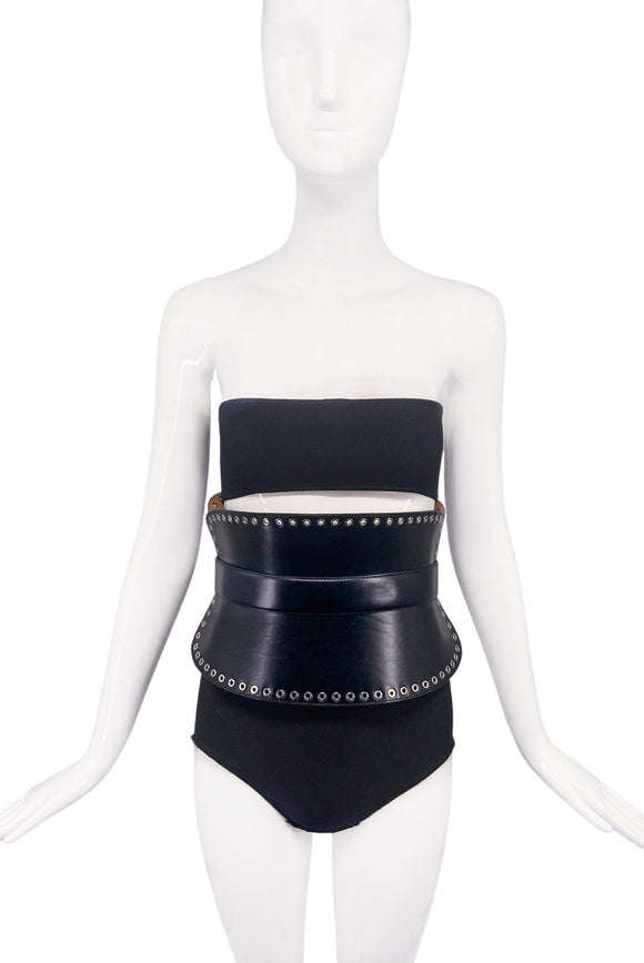 Alexander McQueen Black Leather Silver Metal Grommet Eyelid Corset Belt Pre Fall 2017