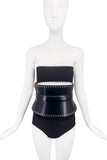 Alexander McQueen Black Leather Silver Metal Grommet Eyelid Corset Belt Pre Fall 2017