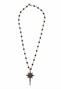 Alexander McQueen Black Bead Rosary Star Prayer Cross Necklace