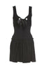 Alexander McQueen Black Velveteen Bustier Fit and Flare "Milk Maid" dress with Silver Grommet and Satin Bow detail