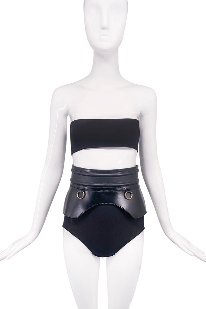 Alexander McQueen Black Leather Corset Waist Hip Bustle Metal Ring Belt
