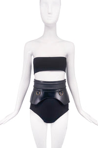 Alexander McQueen Black Leather Corset Waist Hip Bustle Metal Ring Belt
