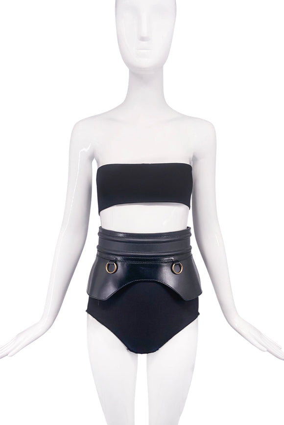 Alexander McQueen Black Leather Corset Waist Hip Bustle Metal Ring Belt