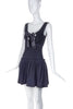 Alexander McQueen Black Velveteen Bustier Fit and Flare "Milk Maid" dress with Silver Grommet and Satin Bow detail