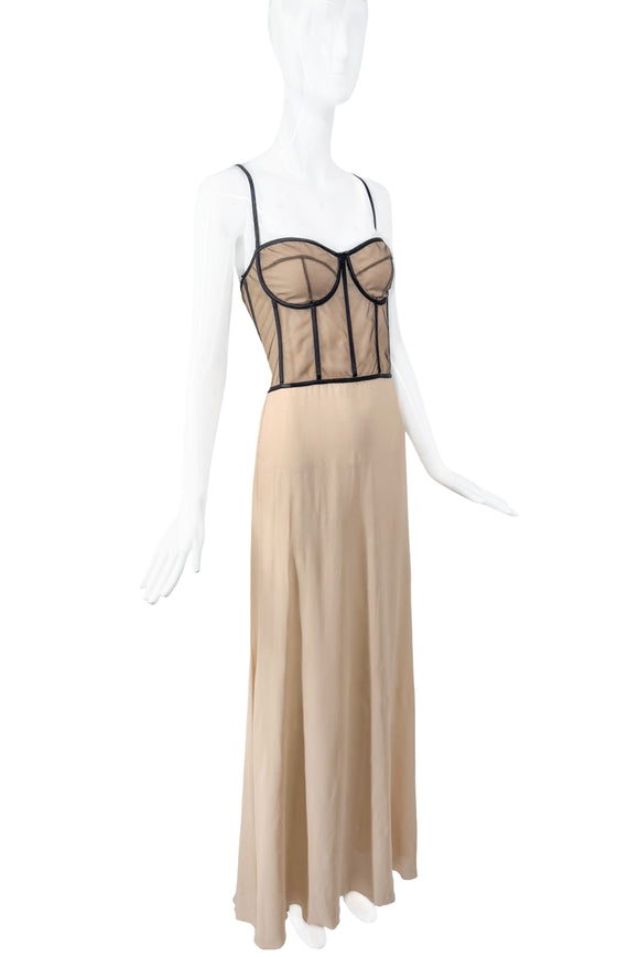 Alexander McQueen Nude Corset Silk Slip Dress