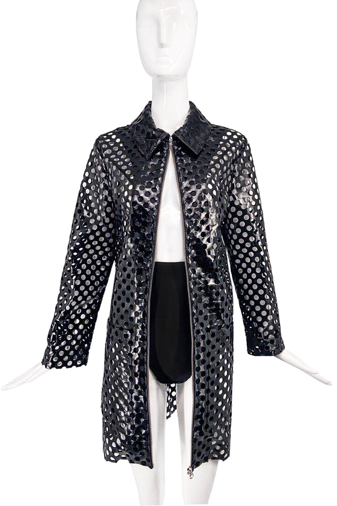 Alexander McQueen McQ Black Patent Leather Cut Out Perforated Coat Jacket
