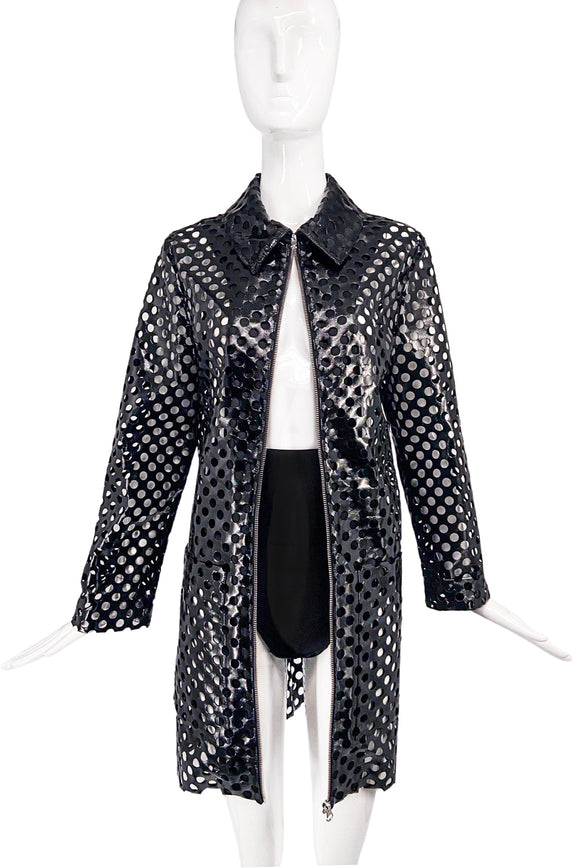 Alexander McQueen McQ Black Patent Leather Cut Out Perforated Coat Jacket