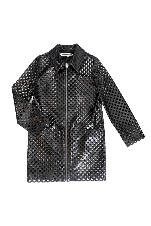 Alexander McQueen McQ Black Shine Vinyl Perforated Coat