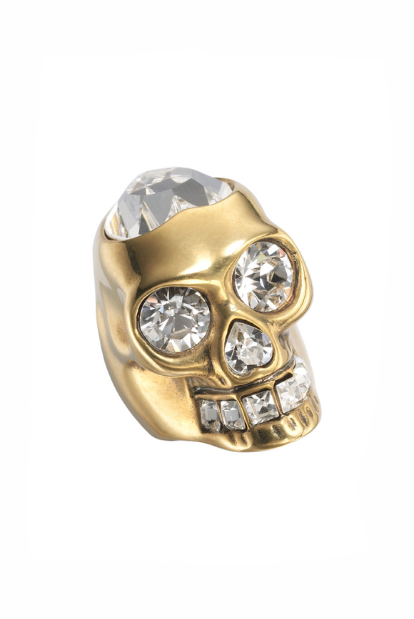 Alexander McQueen Gold Skull with Crystals Ring