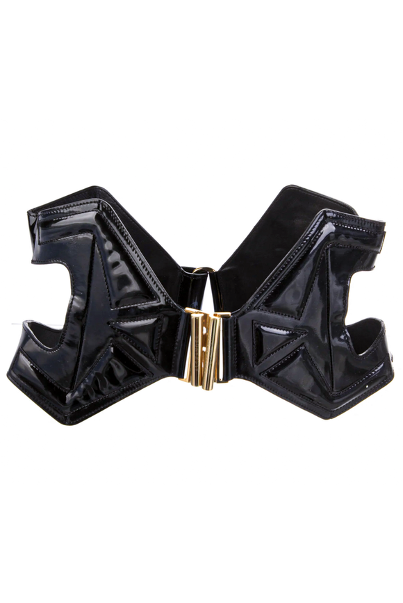 Alexander McQueen Black Patent Leather Cut Out Alaia Style Corset Belt