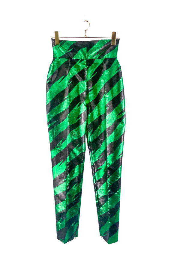 Alexandre Vauthier Green and Black Stripe Shine Lurex High-Waisted Pants FW2020