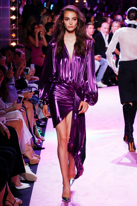 Alexandre Vauthier Purple Metallic Shine Mini Dress with Dramatic Drape Detail FW Couture 2017