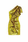 Alexandre Vauthier Lime Green Gold Sequin One Shoulder Ruffle Dress
