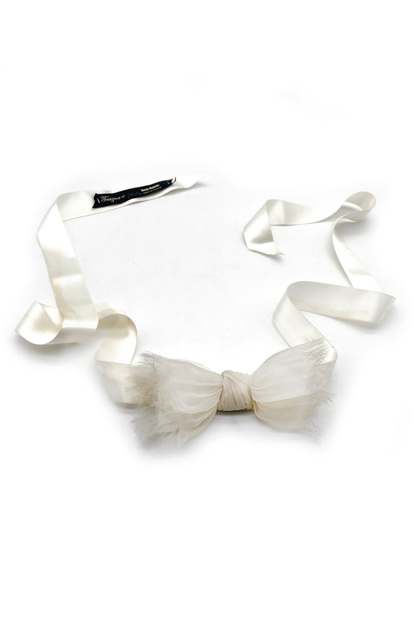 Alexis Mabille Off White Chiffon Bow Tie with Feathered Edge Details