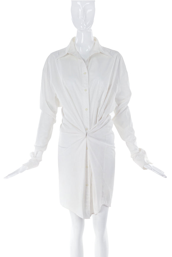 Ann-Sofie Back Oversize White Button-Up Shirt Dress