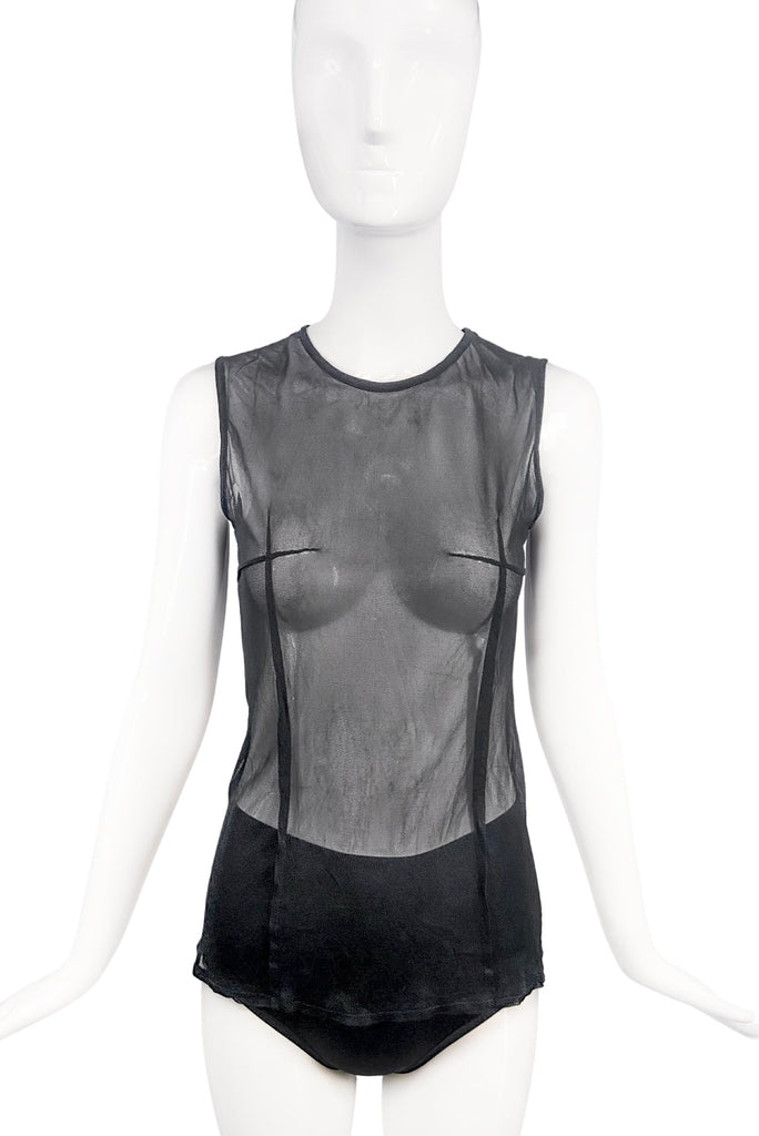 Ann Demeulemeester Black Sheer Cross Dart Nipple Tank Top