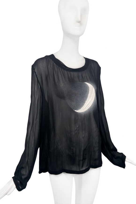 Ann Demeulemeester Black Chiffon Long Sleeve Latex Moon Top Fall 2003 Runway