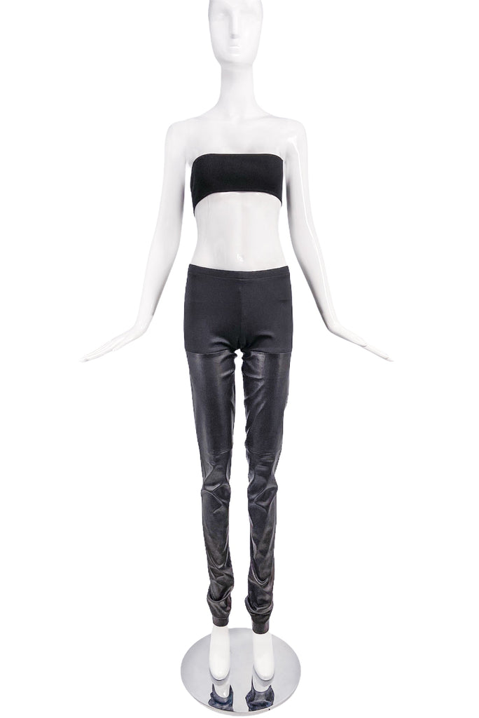 Ann Demeulemeester Black Leather and Nylon Leggings