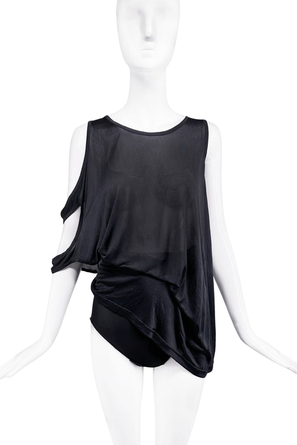 Ann Demeulemeester Black Draped Cut Out One Sleeve Tie Top