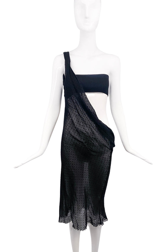 Ann Demeulemeester Black Polka Dot Sheer Twister One Shoulder Dress
