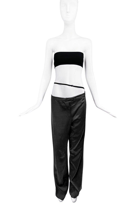 Ann Demeulemeester Black Satin Baggy Asymmetric Drop Tie Waist Pants Runway 1997 #